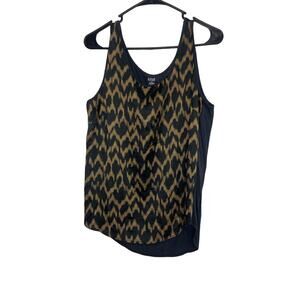 women's large animal print tank top black with semi sheer solid back round hem